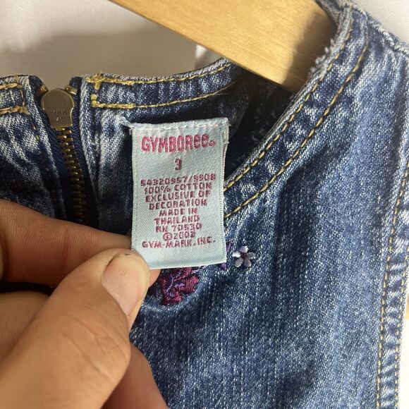 Vintage Gymboree Pink Tag Denim Dress Embroidered Flowers Size 3. - Picture 4 of 7